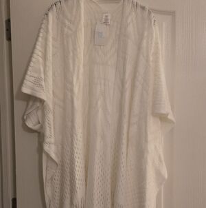 Time and Tru Cream Open Knit Cardigan With Fringe